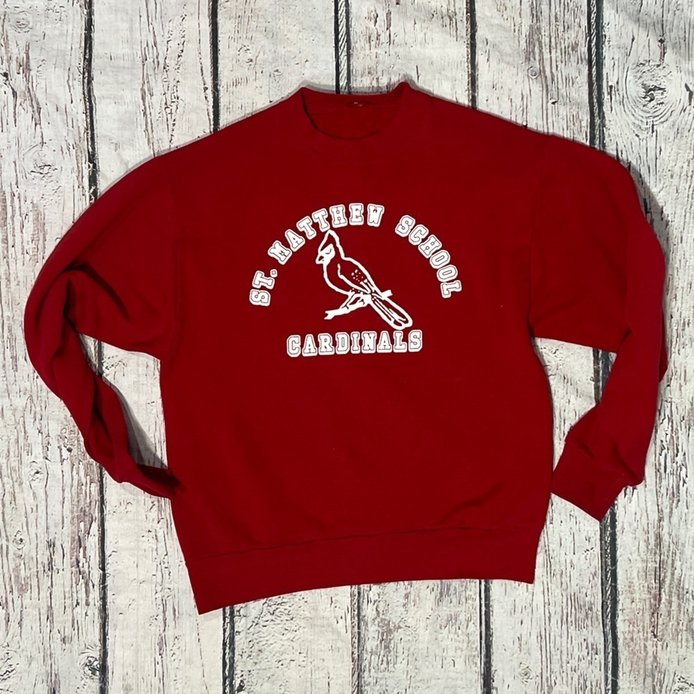 VTG St. Matthew School Cardinals Red Sweater Jumper Pullover Sweatshirt
